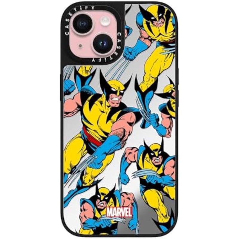 Casetify Mirror iPhone 15 Case 【Deadpool & Wolverine Co-Lab / 4.9ft Drop Protection/Magsafe】 - Wolverine Pattern Case - Silver on Black - Image 1