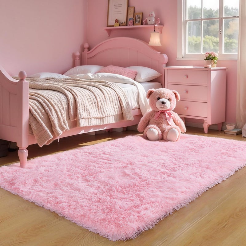 KICHOWUA KCHOWUA Pink Fluffy Fuzzy Small Area Rugs for Bedroom Girls3x5 Machine Washable Plush Pastel Throw Cute Rug for Living RoomModern Soft Shag Shaggy Furry Floor Nursery Kids Dorm Room Carpets - Image 2