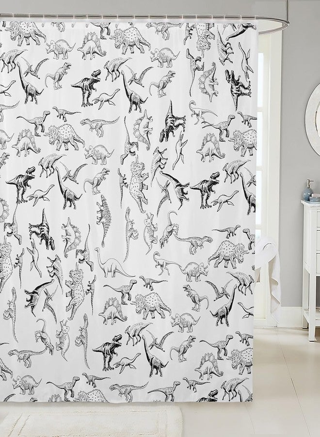 Feelyou Dinosaur Bath Curtain 72"x72" 3D Digital Print Shower Curtain for Kids Boys Girls Decor Jungle Dino Bathroom Shower Curtain Set Wild Animal Black and White Kids Bathroom Accessories - Image 1