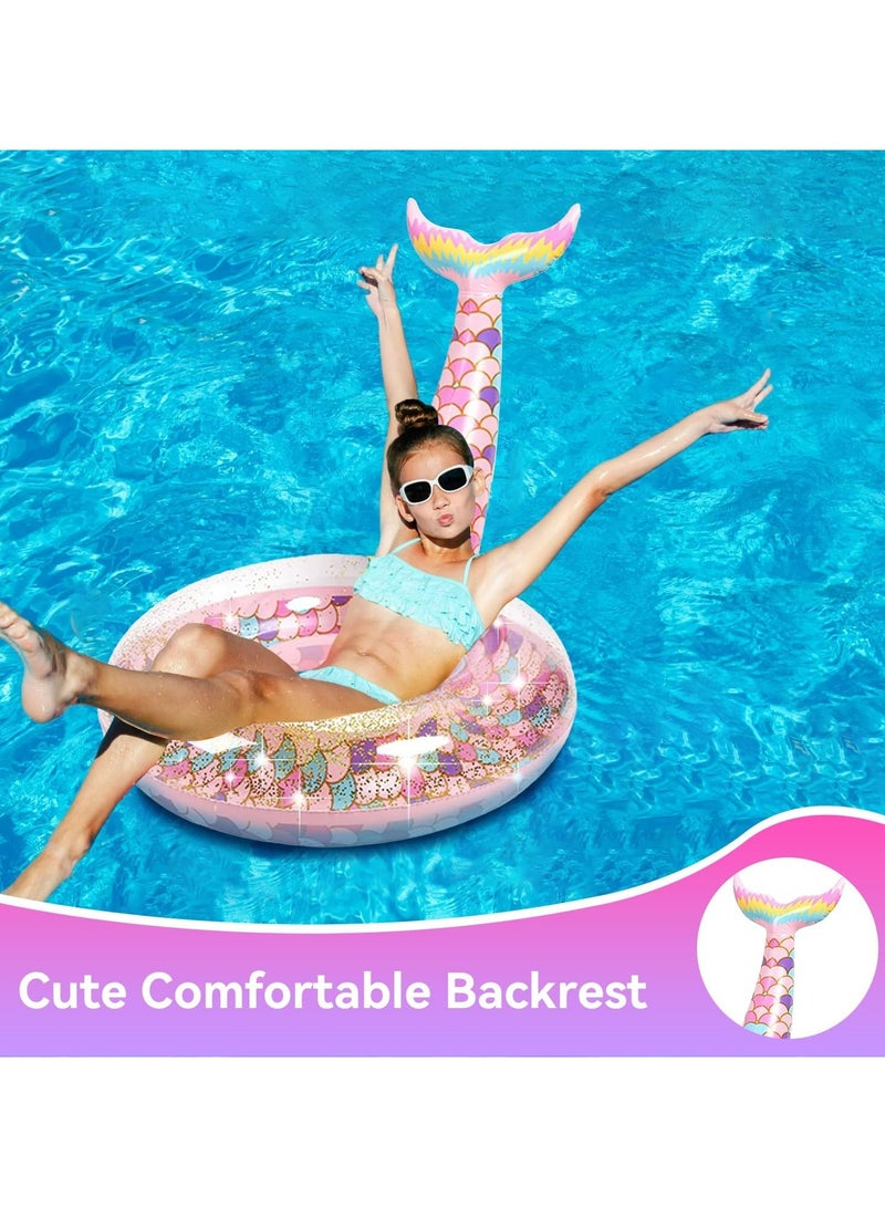 CMGTYYD Pool Floats Inflatable Swimming Rings Mermaid Tail Tubes Glitters Water Party Summer Beach for Kids and Adults - Image 2
