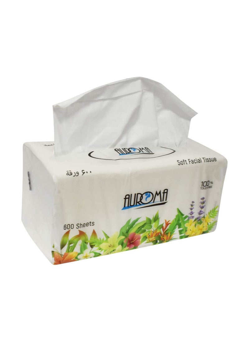 AUROMA Soft Facial Tissue 600 Sheets Soft Fluffy Tissue 2 ply  with 600 Each with Packing - Pack Of 10  - Image 2