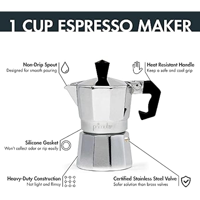 Primula Classic Stovetop Espresso And Coffee Maker Moka Pot For Italian And Cuban Caf Brewing Greca Coffee Maker Cafeteras 1 Espresso Cup Silver - Image 3