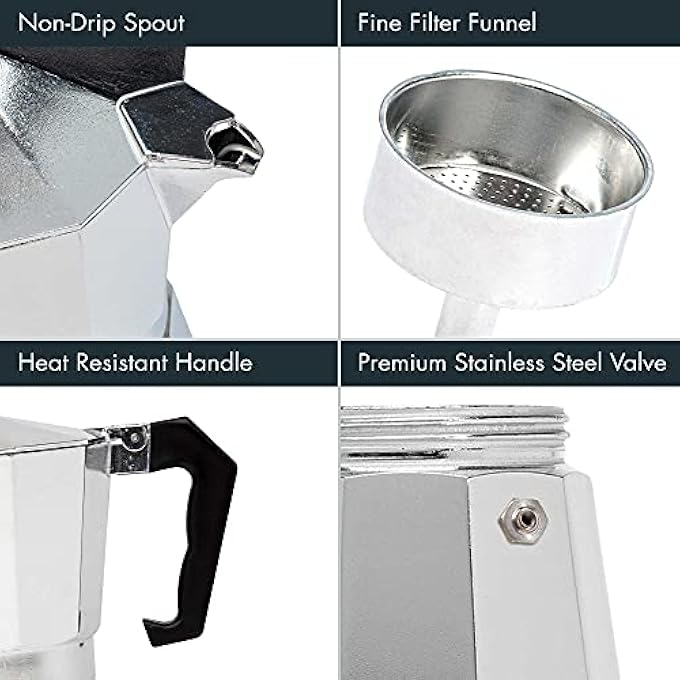 Primula Classic Stovetop Espresso And Coffee Maker Moka Pot For Italian And Cuban Caf Brewing Greca Coffee Maker Cafeteras 1 Espresso Cup Silver - Image 4