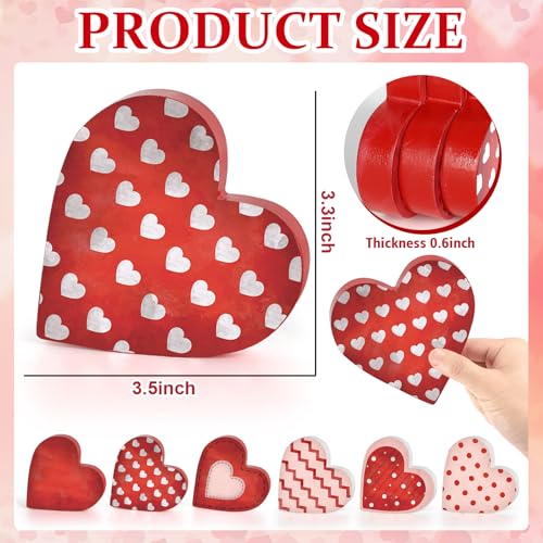 Sealmic 6 Pcs Valentine's Day Wooden Heart Table Signs Red Wood Table Centerpiece Block Valentine Decorations Indoor Vintage Tiered Tray Decor for Home Office Desk Shelf Mantel Love Wedding Anniversary Party - Image 2