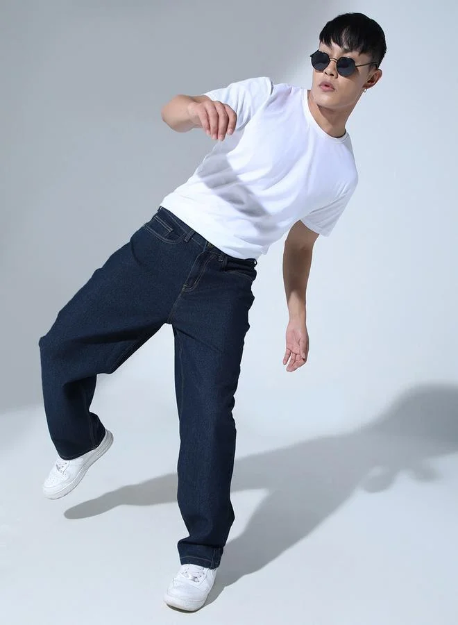 Indigo Relaxed Fit Jeans Solid design crafted from 100% Cotton with Button closure.