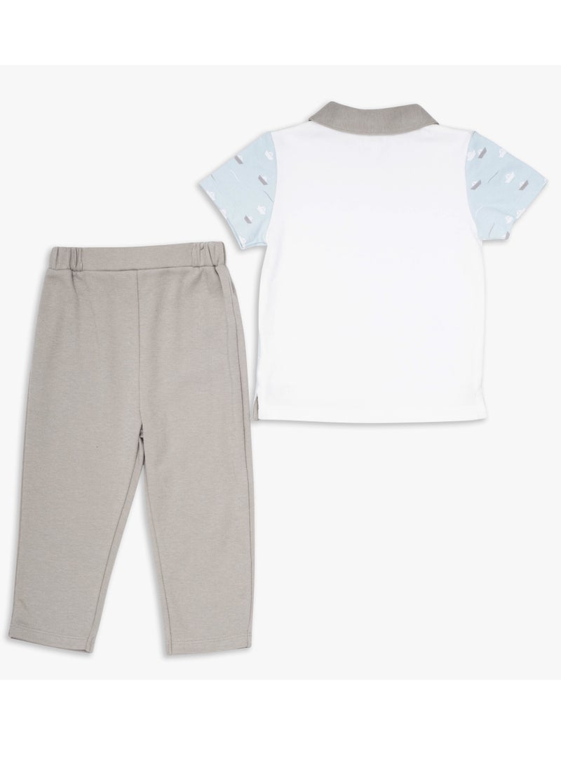 Moon قميص بولو وبنطلون طويل من MOON مصنوعان من القطن بنسبة 100%، مقاس 9-12 شهرًا، أزرق مخضر - Little Boat - Image 2