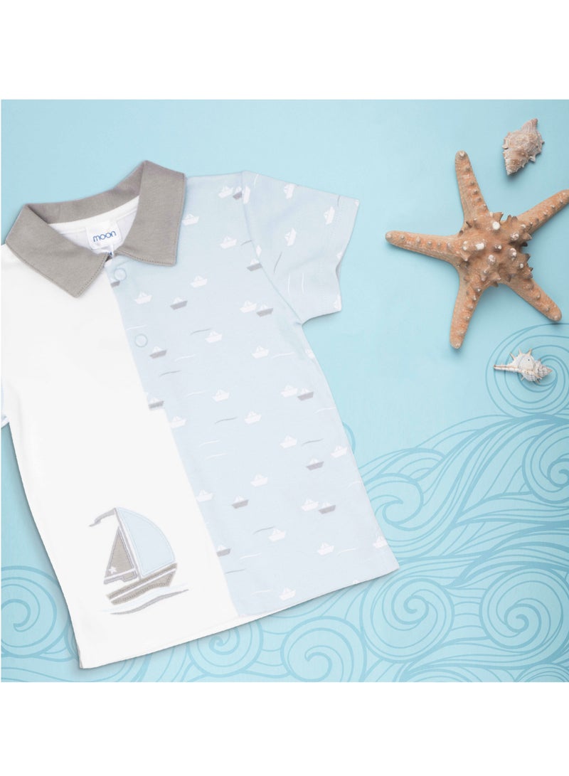 Moon قميص بولو وبنطلون طويل من MOON مصنوعان من القطن بنسبة 100%، مقاس 9-12 شهرًا، أزرق مخضر - Little Boat - Image 5