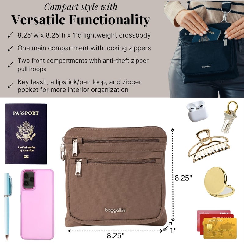 Baggallini Securtex Anti-Theft Crossbody 8.25"x8.25" Lightweight Travel Purse with RFID Card Slots Cut-Resistant Strap - Image 4