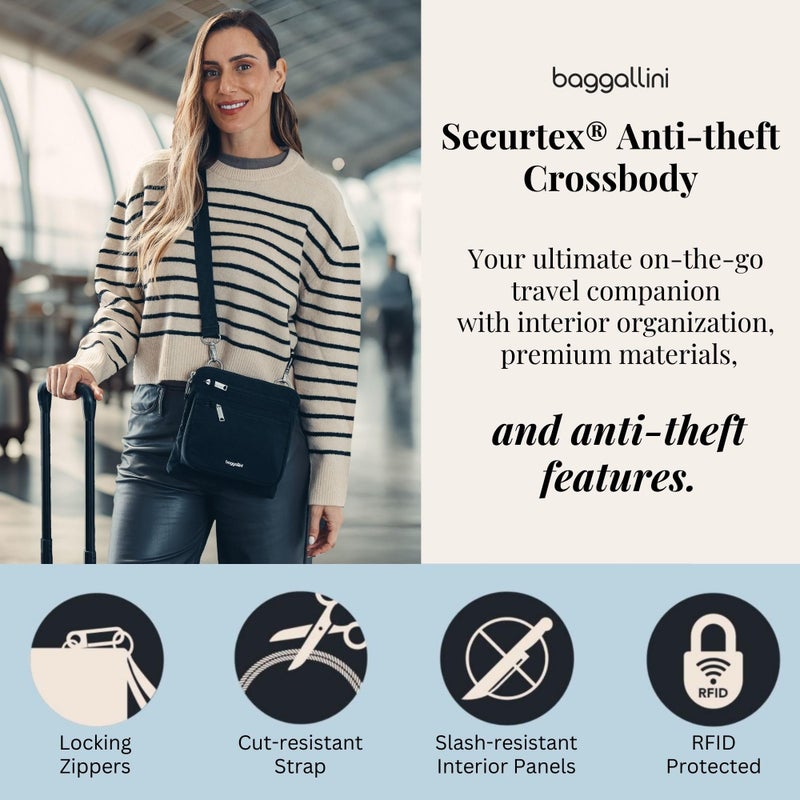 Baggallini Securtex Anti-Theft Crossbody 8.25"x8.25" Lightweight Travel Purse with RFID Card Slots Cut-Resistant Strap - Image 2
