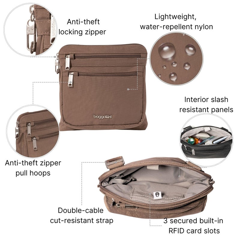Baggallini Securtex Anti-Theft Crossbody 8.25"x8.25" Lightweight Travel Purse with RFID Card Slots Cut-Resistant Strap - Image 3