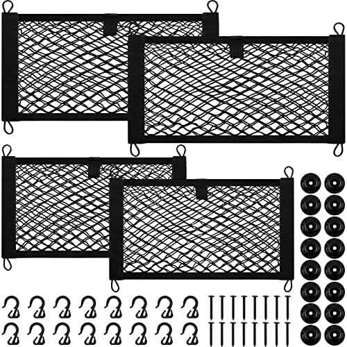 Tuanse 4 Pcs Stretchable Small Cargo Net Pocket Storage Mesh Elastic Automotive Cargo Nets with 16 Mounting Screws and Built in Hooks for Truck Car SUV Boats, 2 Sizes - Image 1