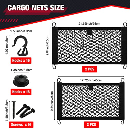 Tuanse 4 Pcs Stretchable Small Cargo Net Pocket Storage Mesh Elastic Automotive Cargo Nets with 16 Mounting Screws and Built in Hooks for Truck Car SUV Boats, 2 Sizes - Image 2
