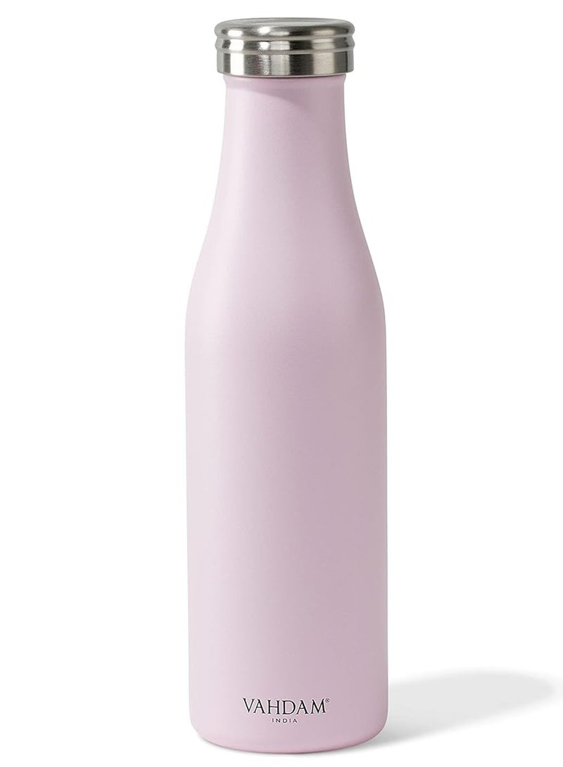 فادام زجاجة سفر من الفولاذ المقاوم للصدأ 500 مل زهري اللون مانعة للتسرب ومزودة بجدار مزدوج عازل للتفريغ من الهواء للمشروبات الساخنة والباردة - Image 1