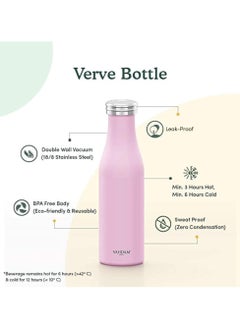 VAHDAM Stainless Steel Travel Bottle 500ml Pink Leak Proof Vacuum Insulated Double Wall for Hot and Cold Drinks  - Image 2