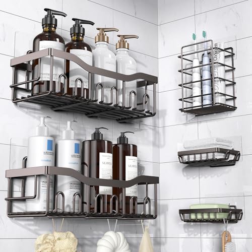 EUDELE 5-Pack Rustproof Stainless Steel Shower Caddy – No Drill Adhesive Bathroom Organizer with Large Capacity, Spacious Shower Shelves for Inside Shower, Kitchen & Home Decor Storage-XL Size - Image 1