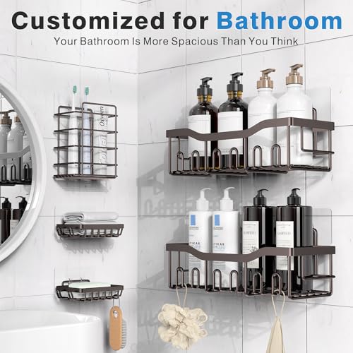 EUDELE 5-Pack Rustproof Stainless Steel Shower Caddy – No Drill Adhesive Bathroom Organizer with Large Capacity, Spacious Shower Shelves for Inside Shower, Kitchen & Home Decor Storage-XL Size - Image 2