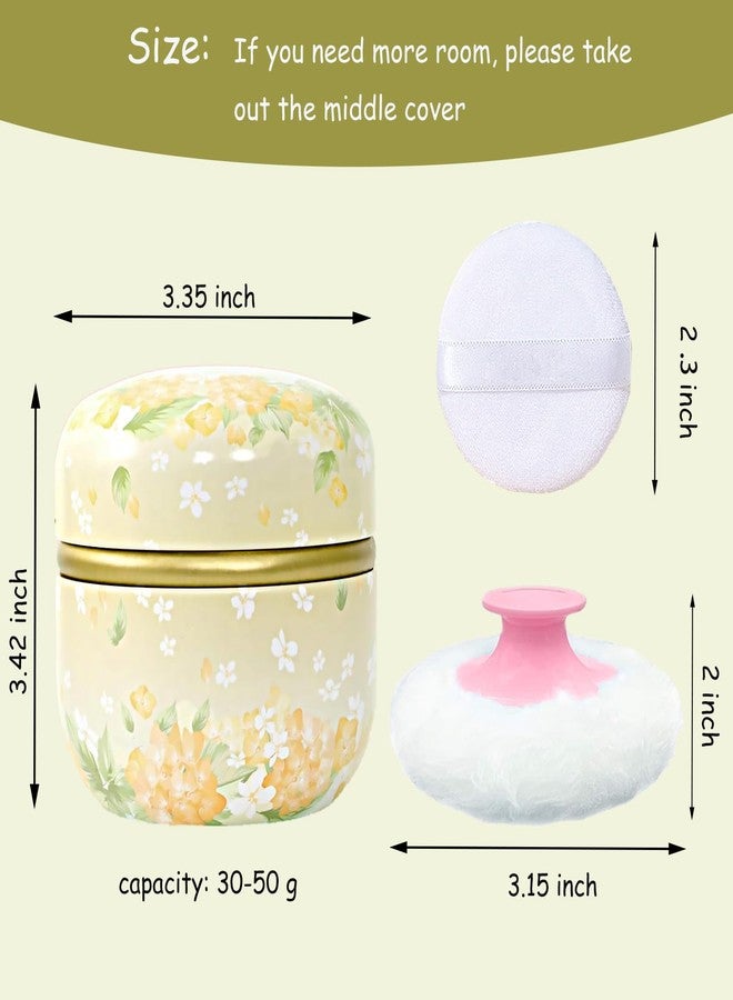 Qopoto Body Powder Puff and Container for Dusting Powder, Women Powder Puff and Powder Case for Bath and Travel (Light Yellow) - Image 2