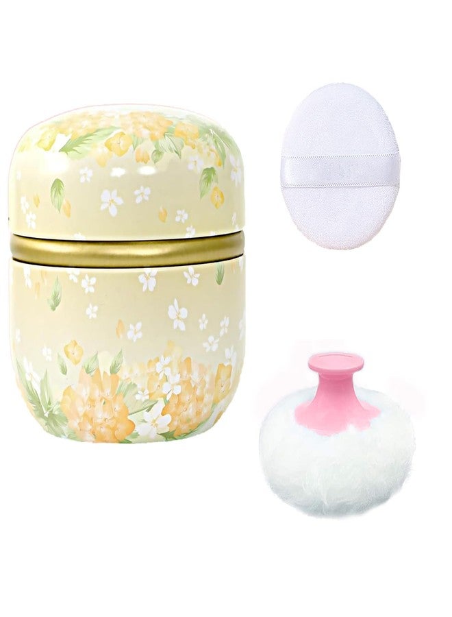 Qopoto Body Powder Puff and Container for Dusting Powder, Women Powder Puff and Powder Case for Bath and Travel (Light Yellow) - Image 1