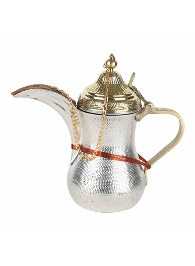 دلة القهوة العربية فضي +ذهبي كبير ارتفاع 28 سم نحاس اصلي