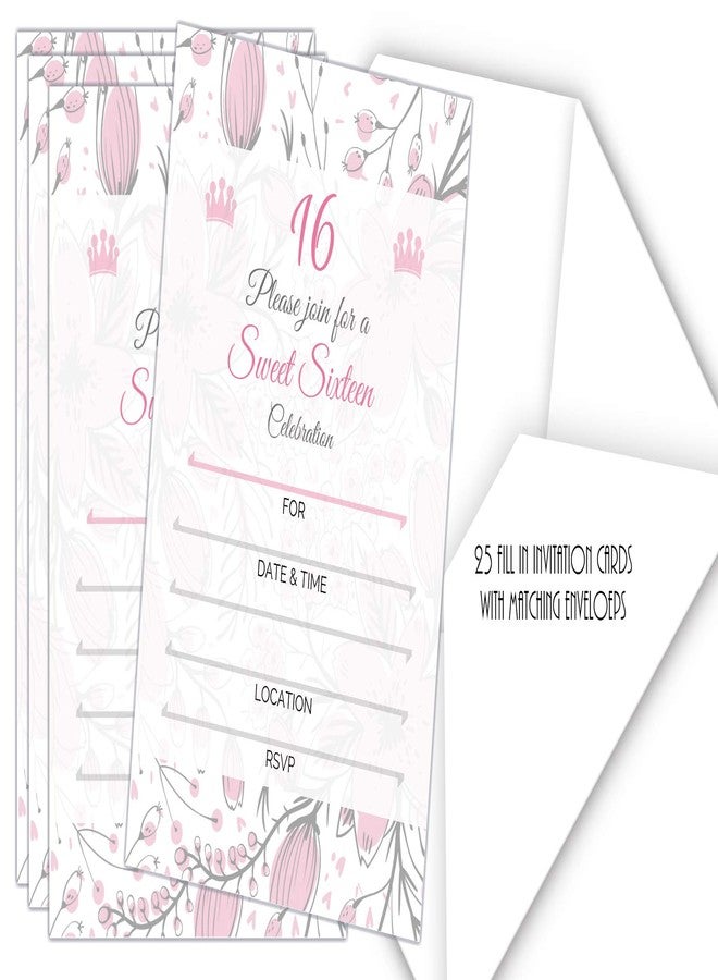 Elcer Sweet 16 (sixteen) Party Invitations with envelopes | Blank Fill-in Invites | 5 x 7 | 16th Birthday Party Favor | Sweet 15 | Set of 25 - Image 2