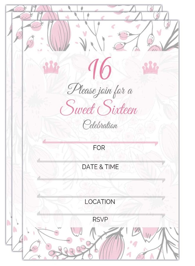 Elcer Sweet 16 (sixteen) Party Invitations with envelopes | Blank Fill-in Invites | 5 x 7 | 16th Birthday Party Favor | Sweet 15 | Set of 25 - Image 1