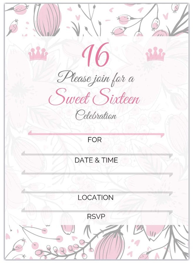 Elcer Sweet 16 (sixteen) Party Invitations with envelopes | Blank Fill-in Invites | 5 x 7 | 16th Birthday Party Favor | Sweet 15 | Set of 25 - Image 4