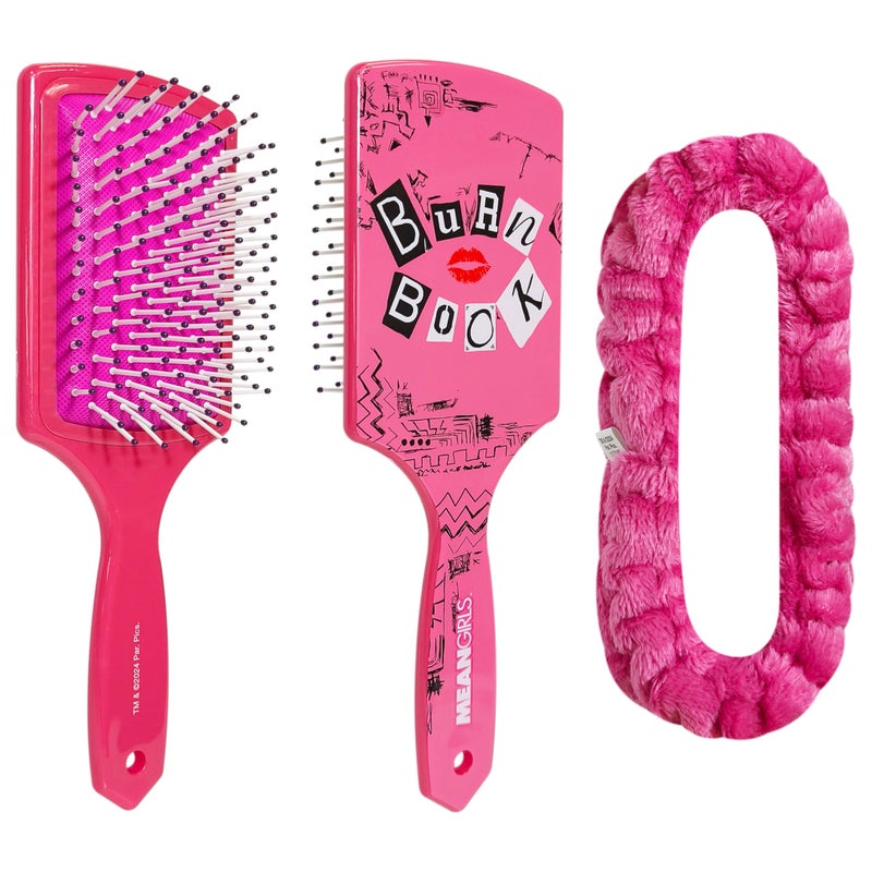 LUV HER Kids Hair Brush & Spa Headband Set for Girls - Features Mean Girls - Fun Grooming Kit for Detangling, Styling & Skincare - Soft & Stretchy One Size, Ages 3+ - Image 1