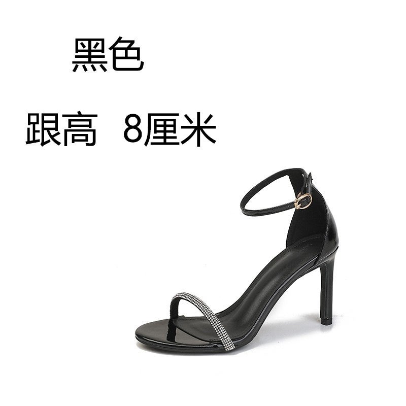 Strap Sandals For Women 2025 Spring And Black Rhinestone High Heels Fashionable Men'S Stiletto Women'S Shoes - Image 1