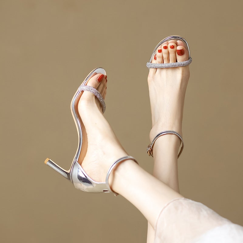 Strap Sandals For Women 2025 Spring And Black Rhinestone High Heels Fashionable Men'S Stiletto Women'S Shoes - Image 3