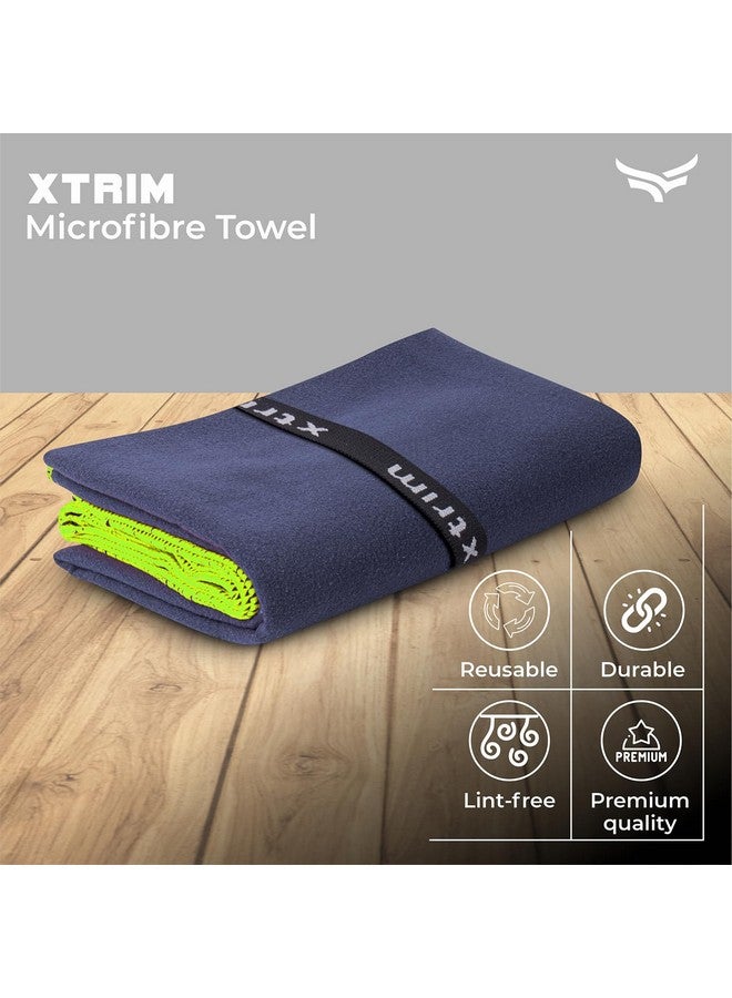 XTRIM Microfibre Towel (Large), Towel for Bath, Towel for Gym, Spa, Swimming, Fabric, Quick-Dry, Extra Absorbent, Lightweight, Lint-Free, Reusable, Odour-Resistant (Navy Blue) - Image 2
