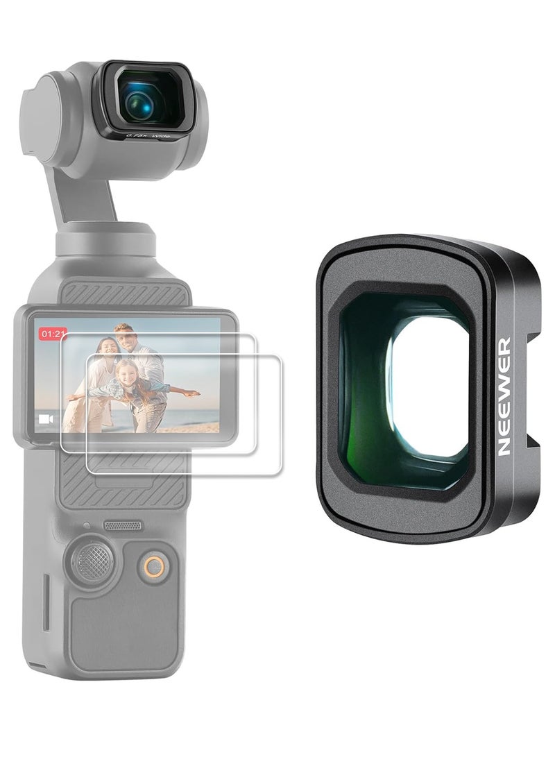 Neewer 0.75X Wide Angle Len and two AR Screen Protectors Compatible with DJI OSMO Pocket 3 Creator Combo Accessories, Expanded FOV of 108°, Magnetic Coated Aspherical Action Camera Lens - Image 1