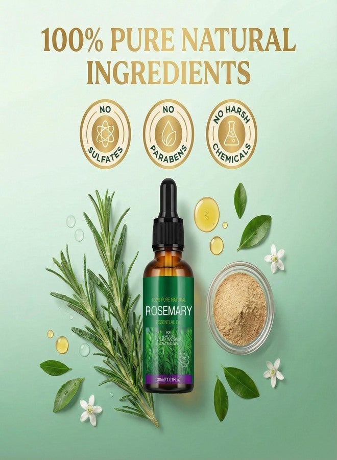 Grospe Rosemary Oil for Hair Growth with Biotin, 100% Pure Natural Hair Strengthening Oil & Scalp Treatment for Dry Damaged Split Ends & Thinning Hair Unisex Hair Care Serum 1.01 fl oz -2 Pack - Image 3