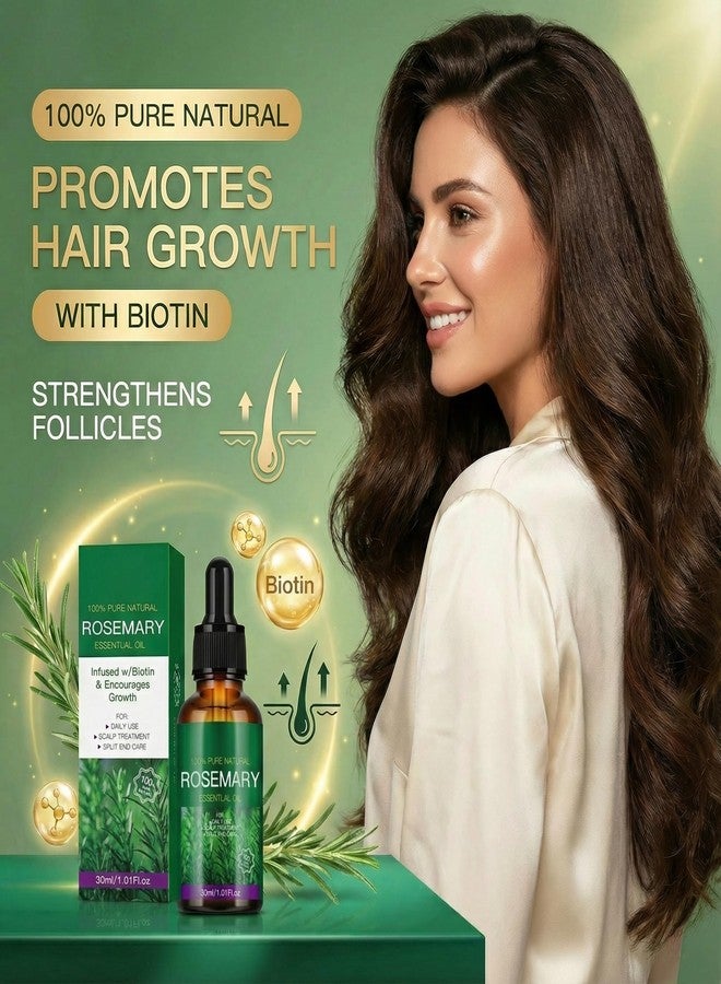 Grospe Rosemary Oil for Hair Growth with Biotin, 100% Pure Natural Hair Strengthening Oil & Scalp Treatment for Dry Damaged Split Ends & Thinning Hair Unisex Hair Care Serum 1.01 fl oz -2 Pack - Image 2