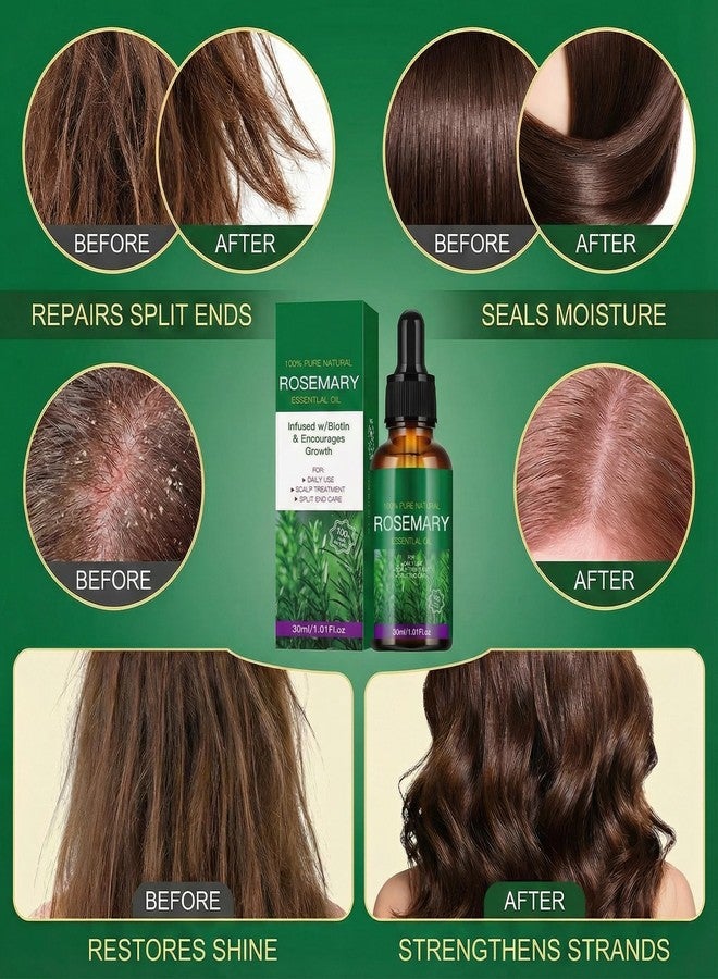 Grospe Rosemary Oil for Hair Growth with Biotin, 100% Pure Natural Hair Strengthening Oil & Scalp Treatment for Dry Damaged Split Ends & Thinning Hair Unisex Hair Care Serum 1.01 fl oz -2 Pack - Image 4