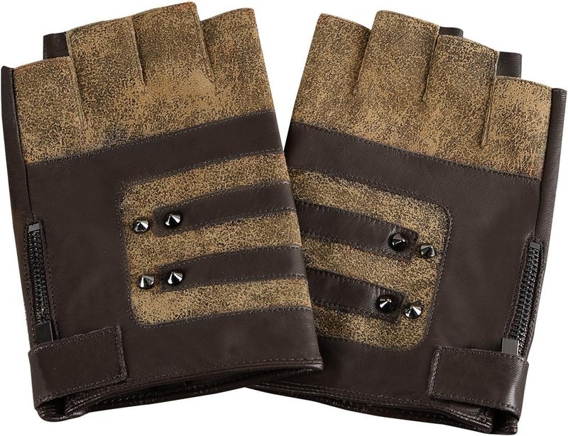 FIORETTO Mens Fingerless Leather Gloves – Half Finger Punk Style Sheepskin for Driving & Motorcycle - Image 3