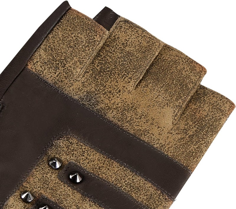 FIORETTO Mens Fingerless Leather Gloves – Half Finger Punk Style Sheepskin for Driving & Motorcycle - Image 4