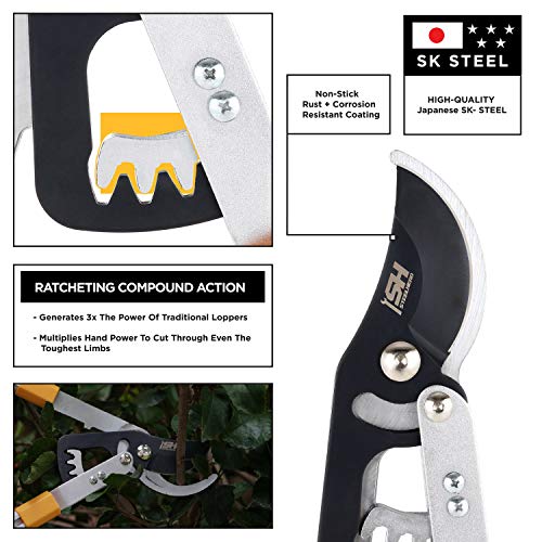 STEELHEAD Heavy-Duty 27-40" Adjustable Gear-Bypass Limb & Branch Lopper, Telescoping Extendable Handles, Ratcheting, Cuts Up to 1-3/4”, Secateurs, Shock-Absorbing, Effort-Saving, USA-Based Support - Image 5