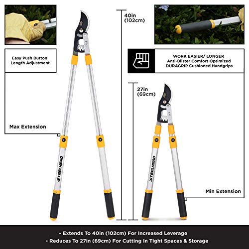 STEELHEAD Heavy-Duty 27-40" Adjustable Gear-Bypass Limb & Branch Lopper, Telescoping Extendable Handles, Ratcheting, Cuts Up to 1-3/4”, Secateurs, Shock-Absorbing, Effort-Saving, USA-Based Support - Image 3