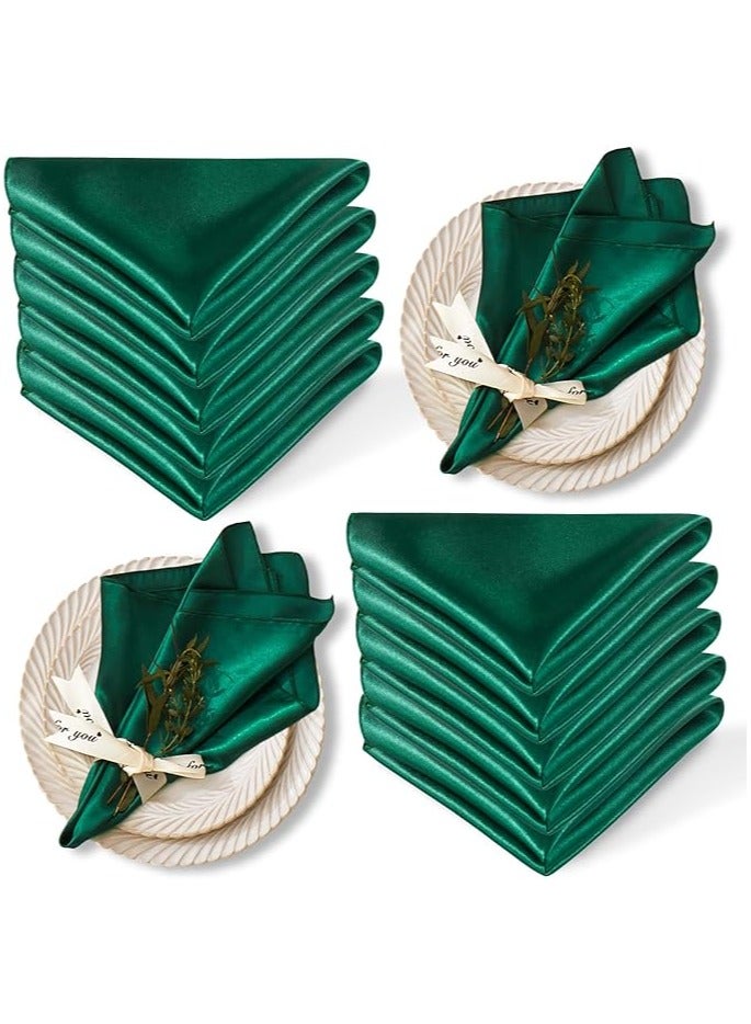 12 قطعة من مناديل المائدة ساتان، 17x17 بوصة مناديل زفاف حريرية خضراء قابلة للغسل، مجموعة من مناديل مائدة فاخرة لحفلات عيد الميلاد والعطلات والعشاء والمطاعم - Image 1