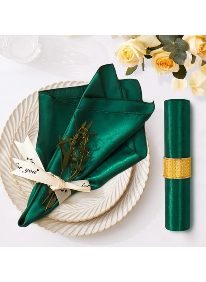 12 قطعة من مناديل المائدة ساتان، 17x17 بوصة مناديل زفاف حريرية خضراء قابلة للغسل، مجموعة من مناديل مائدة فاخرة لحفلات عيد الميلاد والعطلات والعشاء والمطاعم - Image 2