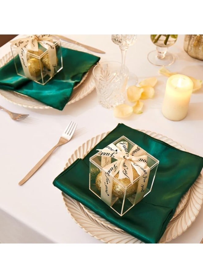 12 قطعة من مناديل المائدة ساتان، 17x17 بوصة مناديل زفاف حريرية خضراء قابلة للغسل، مجموعة من مناديل مائدة فاخرة لحفلات عيد الميلاد والعطلات والعشاء والمطاعم - Image 3