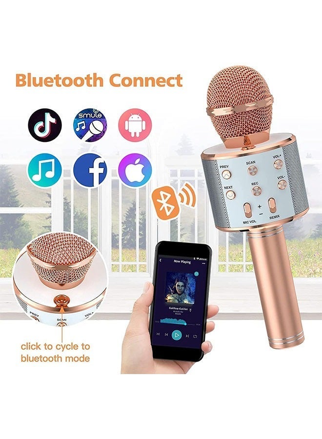 Wish Karaoke Microphone Toys for Teen Kids, Portable Bluetooth Wireless Karaoke Machine,Music Toy Party Favor Birthday Gift for Kids Boys Girls (Rose Gold) - Image 4