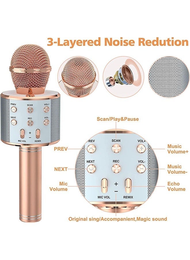 Wish Karaoke Microphone Toys for Teen Kids, Portable Bluetooth Wireless Karaoke Machine,Music Toy Party Favor Birthday Gift for Kids Boys Girls (Rose Gold) - Image 2