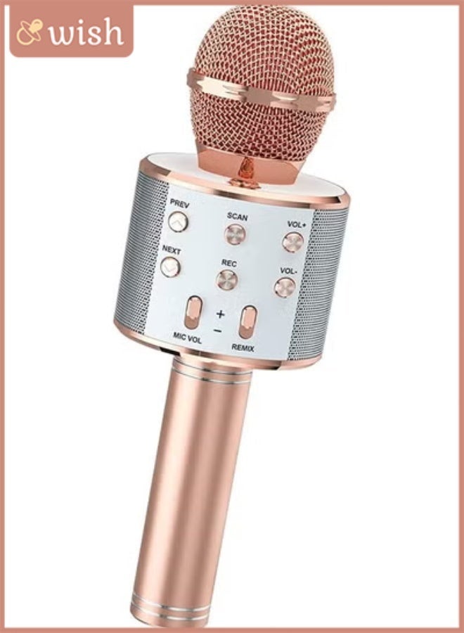 Wish Karaoke Microphone Toys for Teen Kids, Portable Bluetooth Wireless Karaoke Machine,Music Toy Party Favor Birthday Gift for Kids Boys Girls (Rose Gold) - Image 1