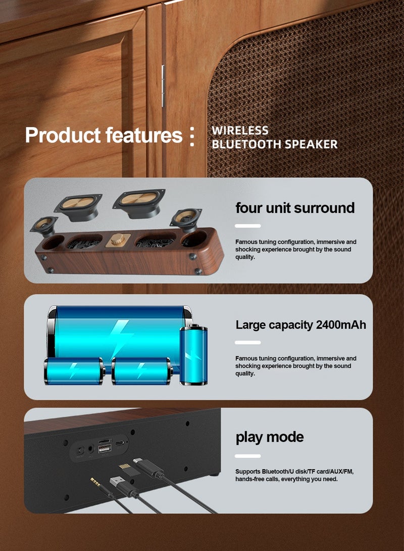 GGOOT Retro wireless Bluetooth speaker, large speaker, subwoofer, wooden strip card insertion, desktop speaker, rechargeable playback - Image 3
