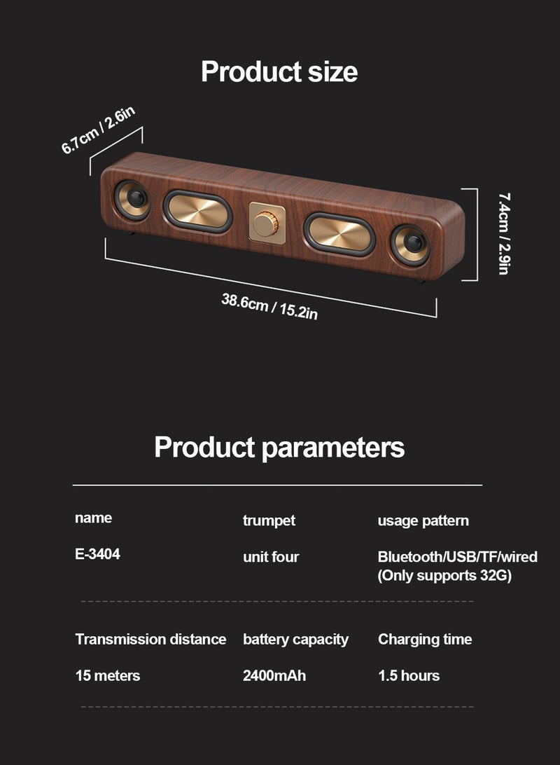 GGOOT Retro wireless Bluetooth speaker, large speaker, subwoofer, wooden strip card insertion, desktop speaker, rechargeable playback - Image 4