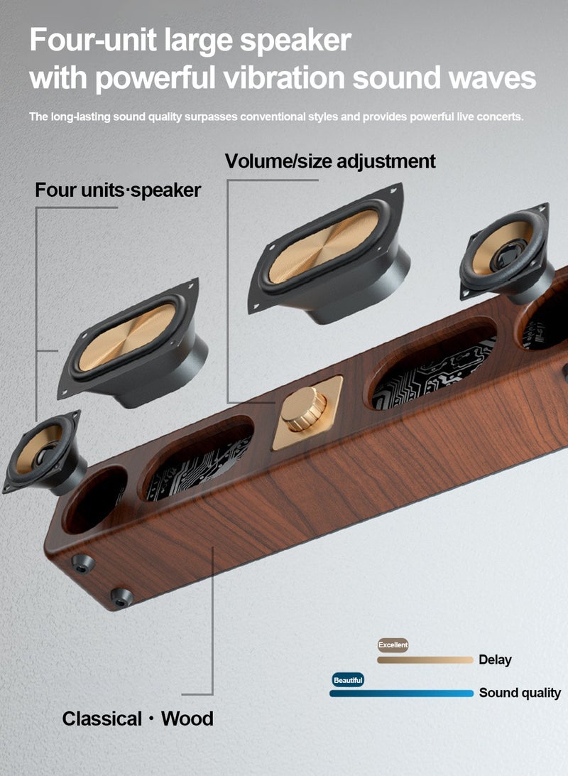 GGOOT Retro wireless Bluetooth speaker, large speaker, subwoofer, wooden strip card insertion, desktop speaker, rechargeable playback - Image 5