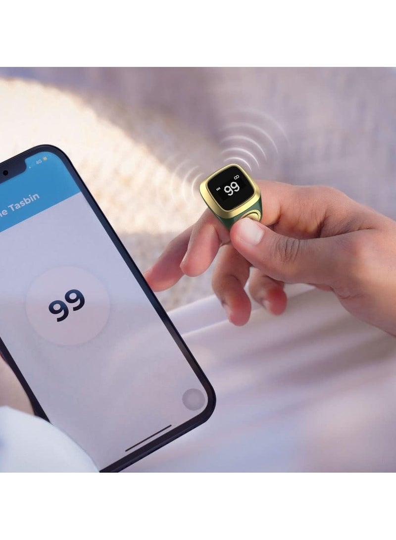 Smart Tasbih Zikr lite Ring, Muslim Prayer, Prayer timing reminder, OLED display Tasbih Counter, Smart Ring, Waterproof- Green 20mm - Image 4