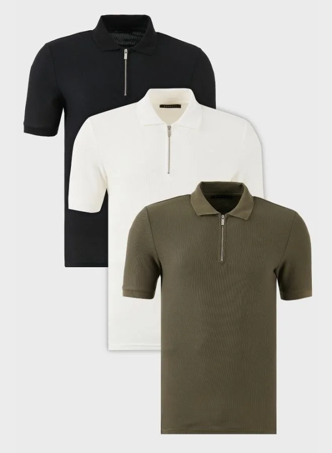 Buratti  Buratti Cotton Regular Fit Half Zipper 3-Pack Polo Collar T-Shirt Men's Polo Collar T-Shirt 5902434S3 for Men | Best Price UAE