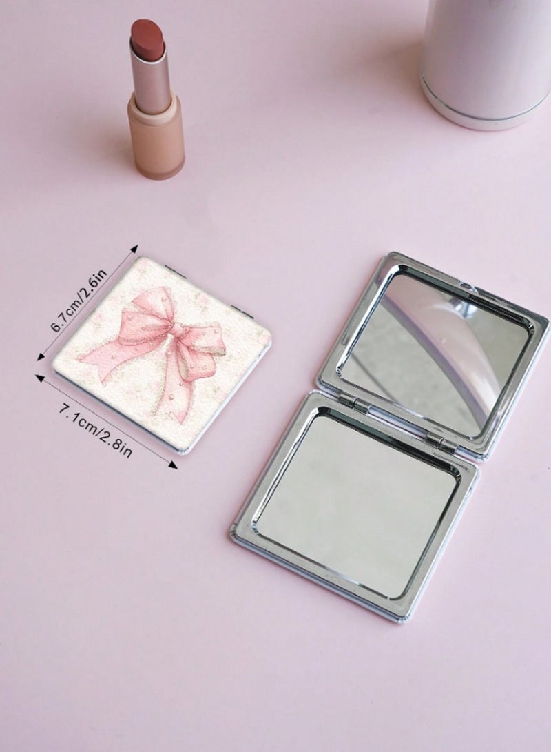 Generic Floral Makeup Mirror – Beige Compact Mirror with Pink Rose Design for Purse or Vanity - Image 2